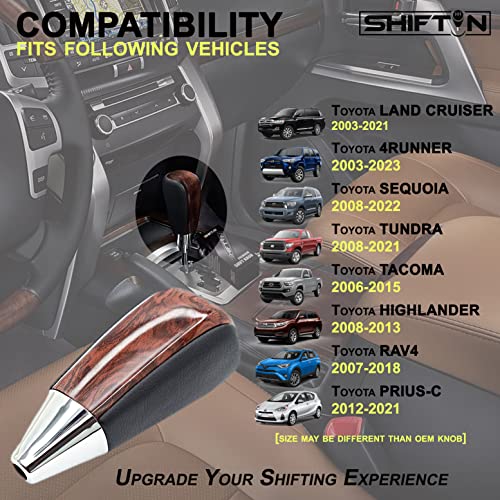 SHIFTIN Leather and Wood Gear Shift Knob for Toyota Land Cruiser 4Runner Sequoia Tundra and Lexus (Black Leather/Burl Wood) - Image 2