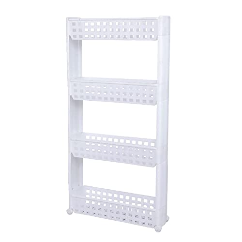VISHVA 4 Layer White Slim Multipurpose Kitchen Storage Slim Rack with Wheels for Home, Office, Bedroom and Bathroom Plastic Stand (4 Layer, White) - Image 1