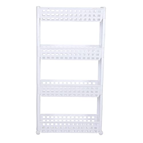 VISHVA 4 Layer White Slim Multipurpose Kitchen Storage Slim Rack with Wheels for Home, Office, Bedroom and Bathroom Plastic Stand (4 Layer, White) - Image 2
