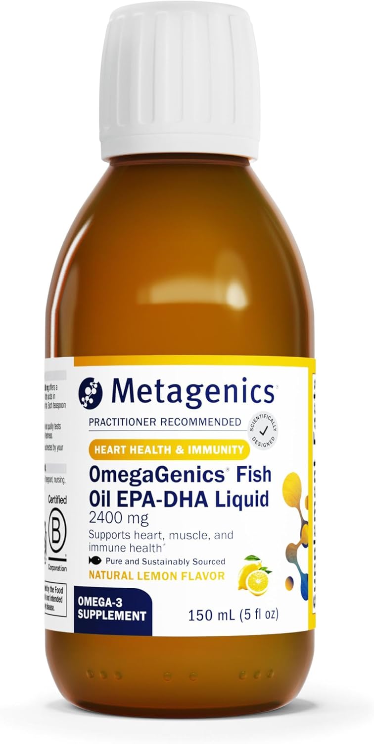 Metagenics OmegaGenics Fish Oil EPADHA 2400 mg  Fish Oil Supplement  High Potency  Supports Heart Health  Immune Function  Lemon Flavor  NonGMO  GlutenFree  30 Servings - Image 1