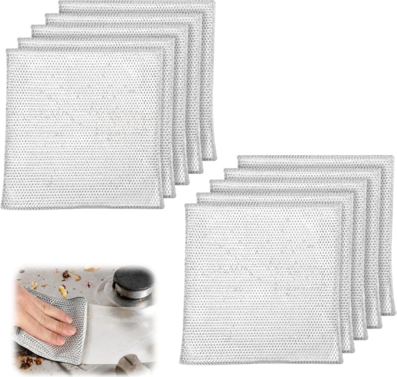 10pcs Multipurpose Wire Dishwashing Rags, Non-Scratch Wire Dishcloth for Wet & Dry Nylon Microfiber Wire Dish Washing Towel for Cleaning Dish Sink Counter Stove