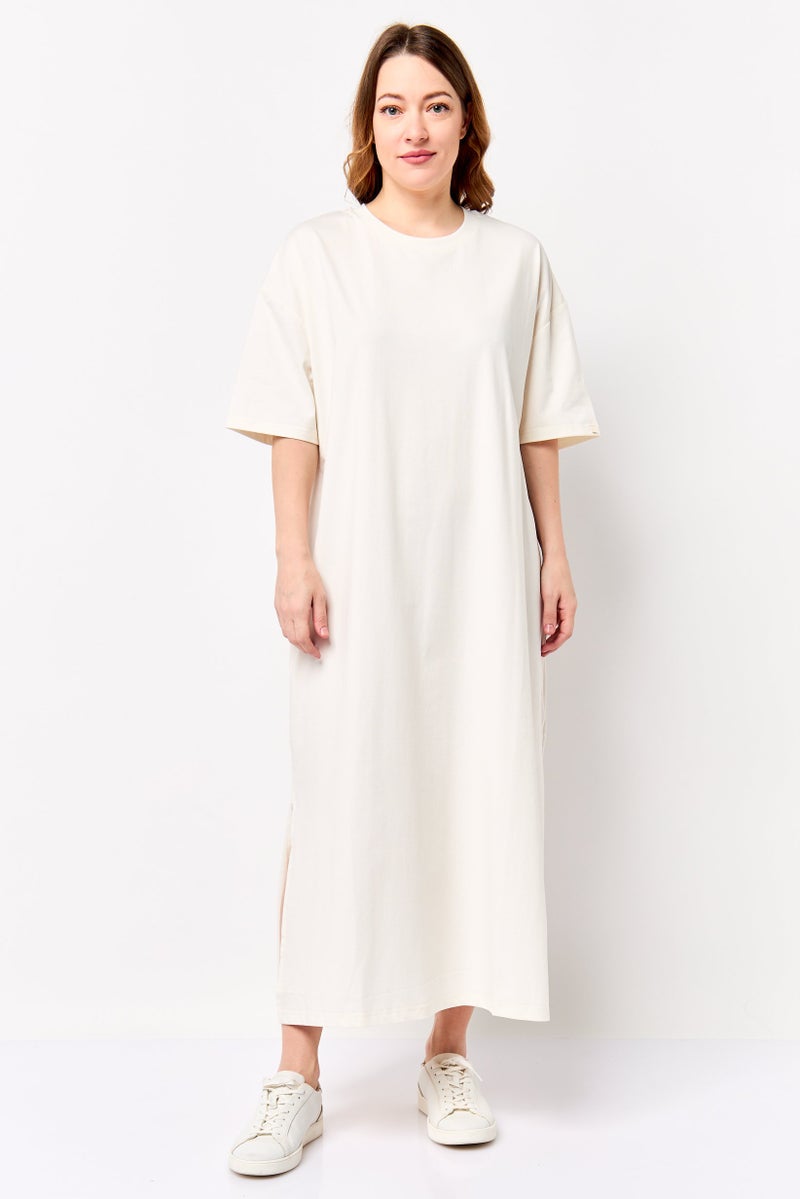 Fudo Comforts by Fudo Women Solid Shirt Dress, Cream - Image 1