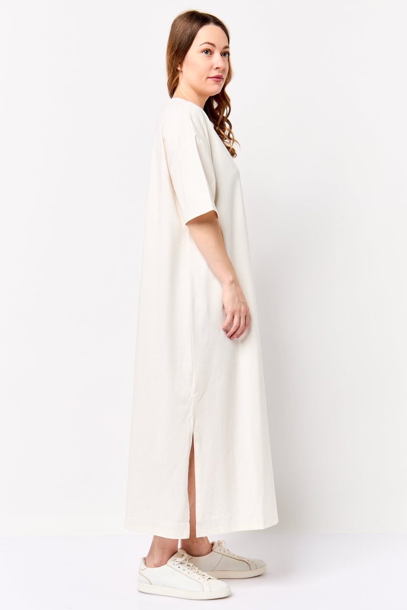 Fudo Comforts by Fudo Women Solid Shirt Dress, Cream - Image 3
