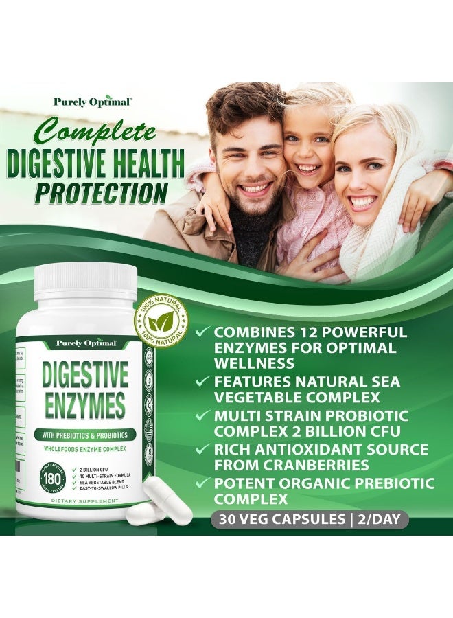 Purely Optimal Digestive Enzyme Supplement - Comprehensive Gut Health Support with 12 Enzymes, Probiotics & Prebiotics - Relief for Bloating, Gas & Digestive Discomfort - 180 Capsules - Image 5