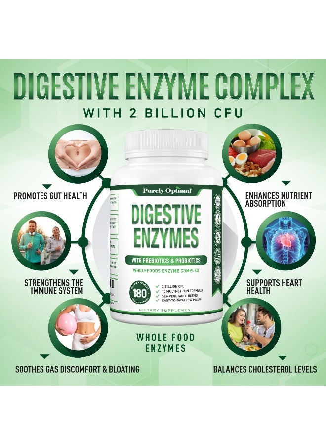 Purely Optimal Digestive Enzyme Supplement - Comprehensive Gut Health Support with 12 Enzymes, Probiotics & Prebiotics - Relief for Bloating, Gas & Digestive Discomfort - 180 Capsules - Image 4