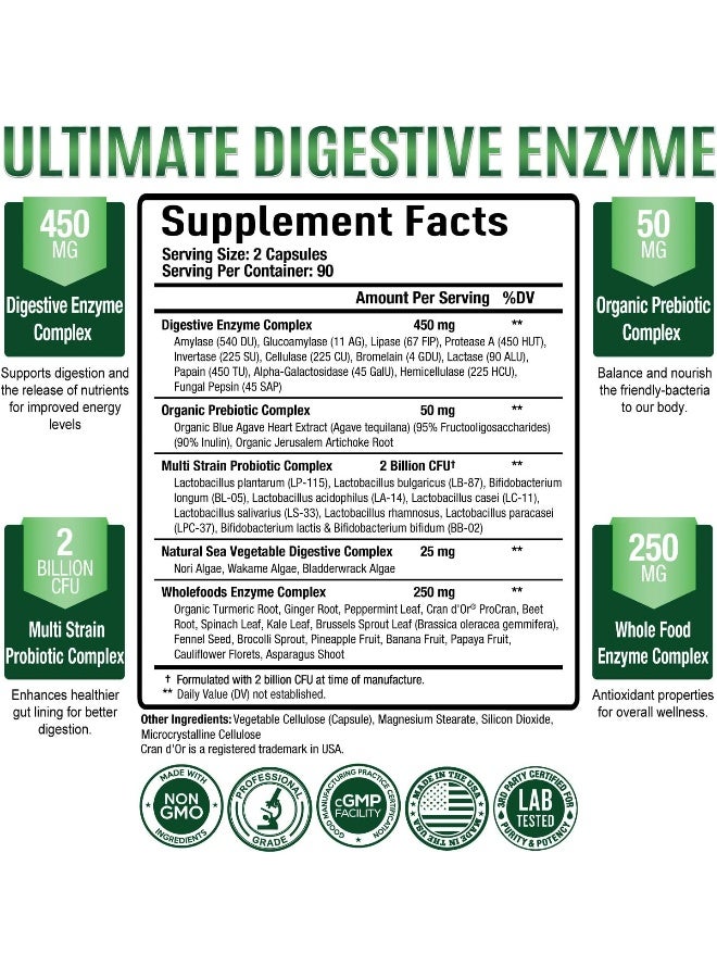 Purely Optimal Digestive Enzyme Supplement - Comprehensive Gut Health Support with 12 Enzymes, Probiotics & Prebiotics - Relief for Bloating, Gas & Digestive Discomfort - 180 Capsules - Image 3