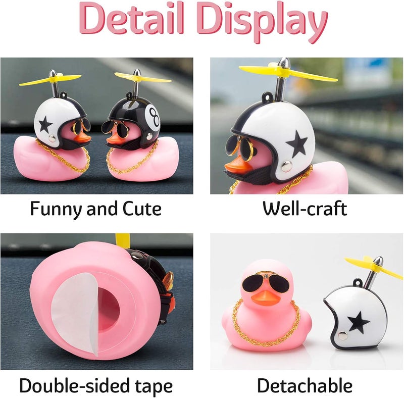 wonuu Pink Duck Car Dashboard Decorations - Rubber Duck Car Ornaments with Propeller Helmet Sunglasses and Gold Chain (Star-Pink) - Image 2