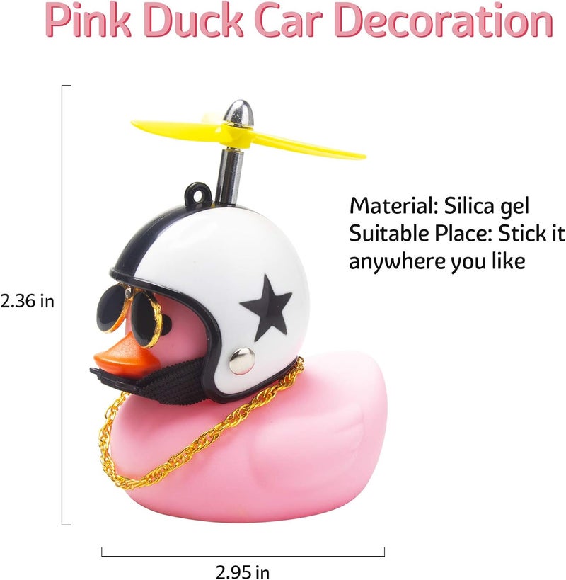 wonuu Pink Duck Car Dashboard Decorations - Rubber Duck Car Ornaments with Propeller Helmet Sunglasses and Gold Chain (Star-Pink) - Image 4