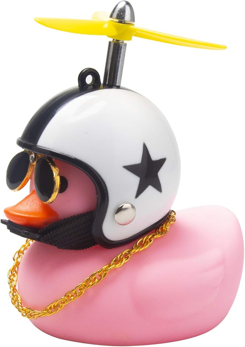 wonuu Pink Duck Car Dashboard Decorations - Rubber Duck Car Ornaments with Propeller Helmet Sunglasses and Gold Chain (Star-Pink) - Image 1