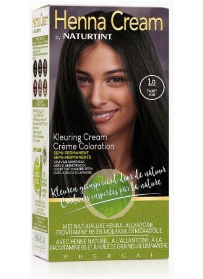 NATURTINT - Henna Cream | Semi-Permanent Hair Colour Cream | To Gently Covers & Blends Finer Grey Hairs | Gives Your Hair A Natural Gloss & Shine | 1.0 Black - Image 1
