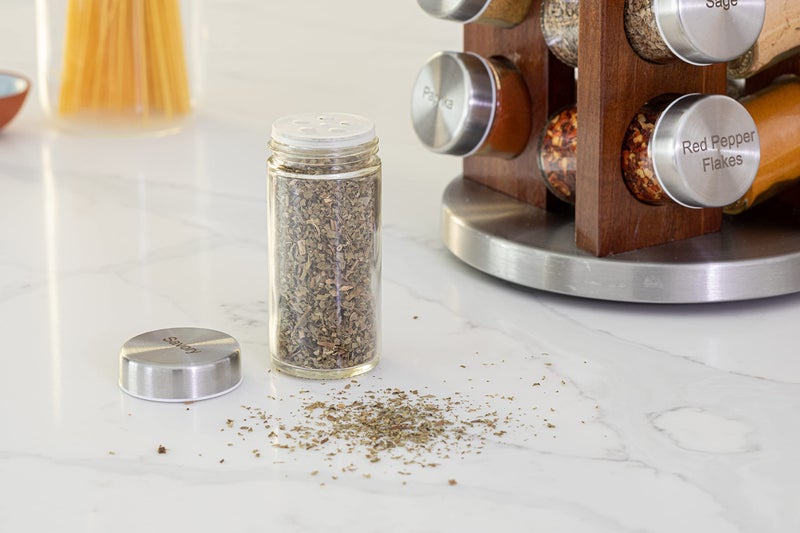 Orii 20 Jar Dark Acacia Wood Spice Rack with Spices Included - Rotating Tower Organizer for Kitchen Spices and Seasonings, (Dark Stained Acacia Wood) - Image 5