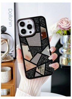 Black Mirror Finish Geometric Multi-Color Sparkling Rhinestone iPhone 16 Pro Max Case