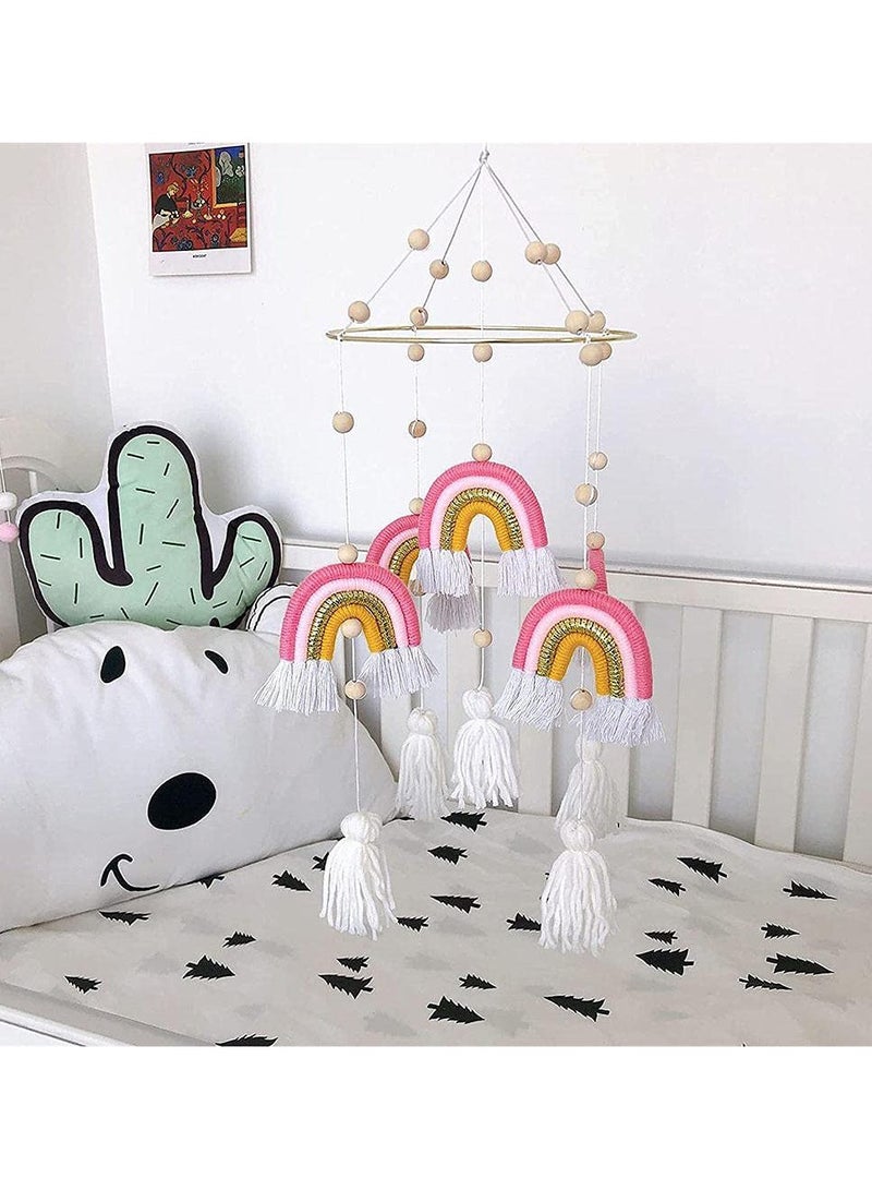 Colorful Baby Wind Chimes for Nursery, Macrame Rainbow Mobile Rattle Toy, Perfect Gift for Baby Room Decoration - Image 3