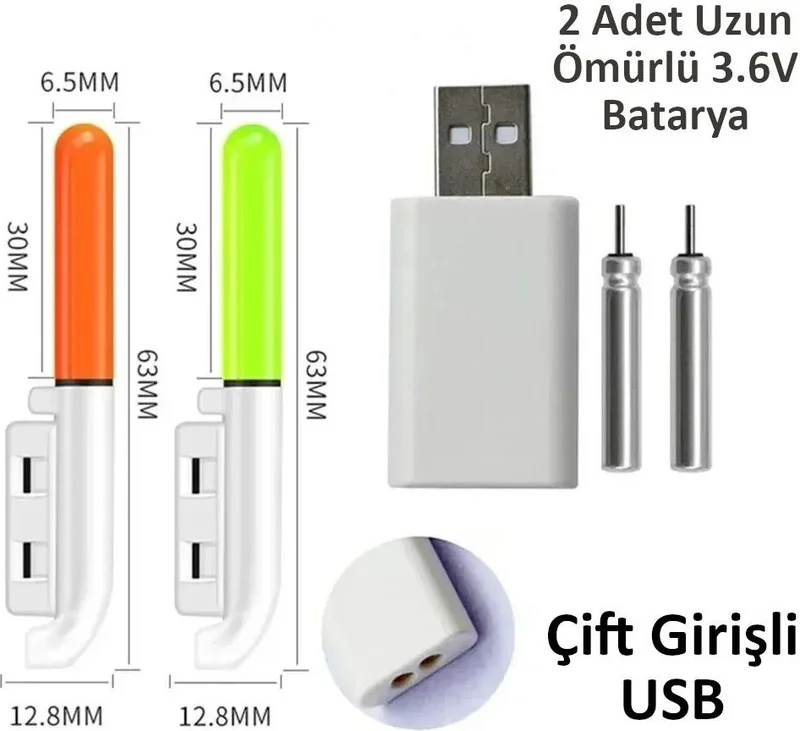 Valkyrie 2pcs Rechargeable LED Rod Tip Light Waterproof USB Universal Compatible Night Fishing