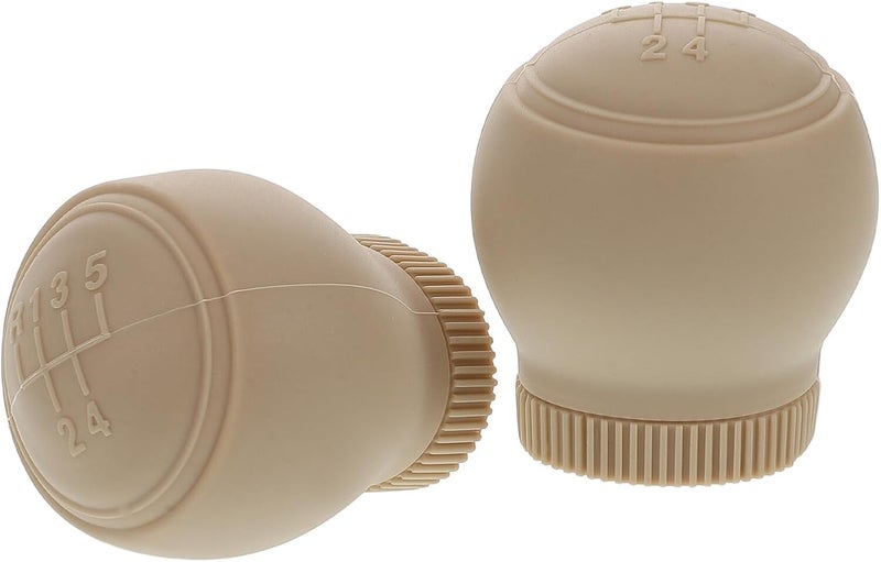 Universal Silicone Car Gear Shift Knob Covers 2pcs, Anti-Slip Manual Stick Shift Protector, Beige Round Gear Lever Head Covers for Automotive Interior Accessories - Image 1