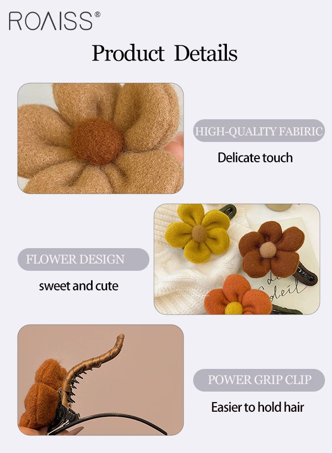roaiss 6  Pcs Plush Flower Hairpins,High-Quality Soft Fabric Flower Hair Clip, Large Hair Clip for Updos, Replacement for Hairclips, Suitable for Holiday Wear for Women - Image 3
