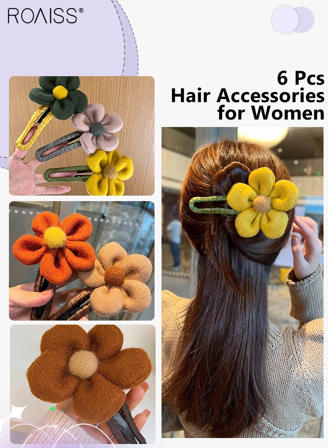 roaiss 6  Pcs Plush Flower Hairpins,High-Quality Soft Fabric Flower Hair Clip, Large Hair Clip for Updos, Replacement for Hairclips, Suitable for Holiday Wear for Women - Image 1
