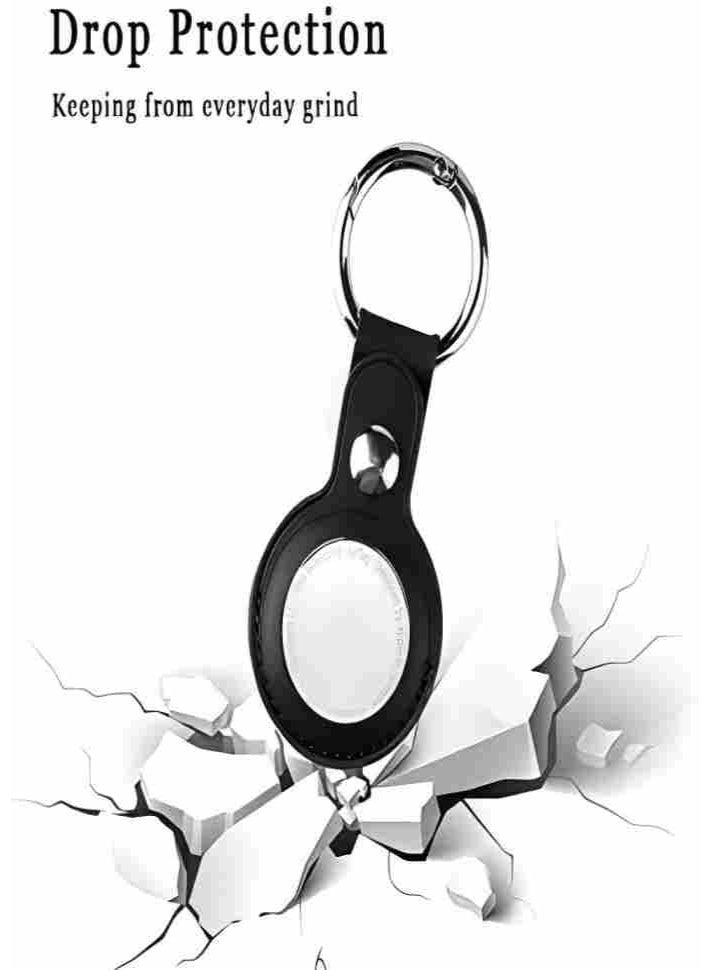 HW AirTag Keychain Case Leather Anti-Scratch Protective Skin Cover Holder with Key Ring Compatible with AirTags Accessoires Black  - Image 5