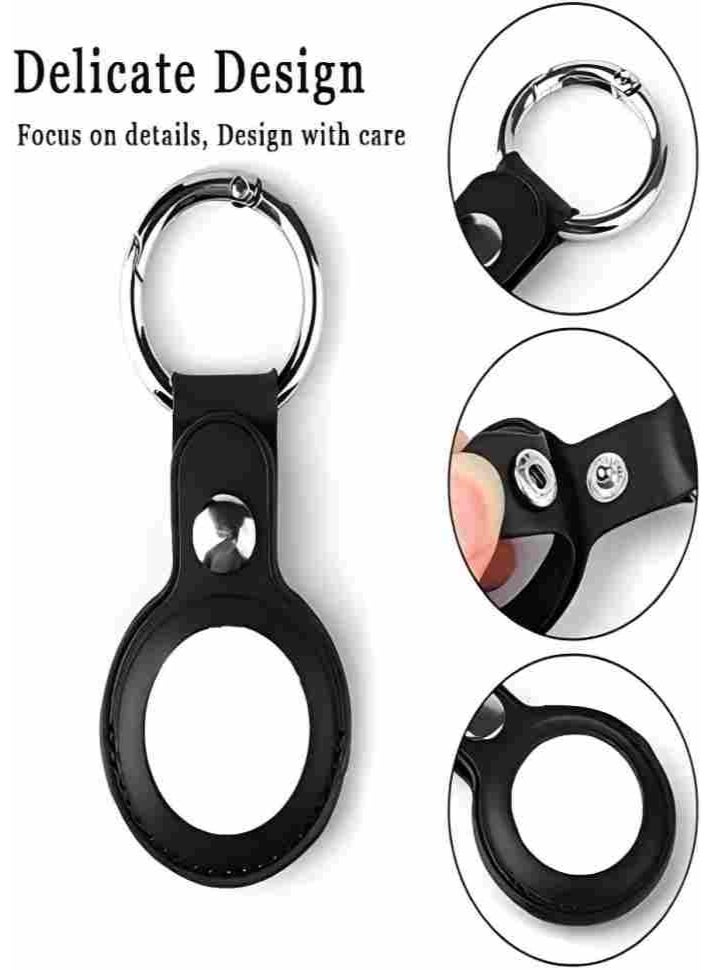 HW AirTag Keychain Case Leather Anti-Scratch Protective Skin Cover Holder with Key Ring Compatible with AirTags Accessoires Black  - Image 2