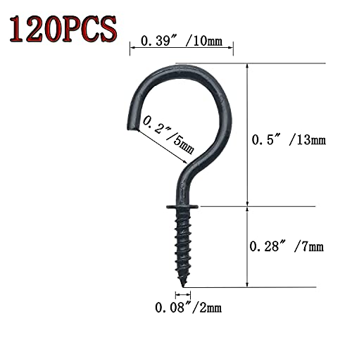 MYYZMY 120 Pcs 1/2 Inch Screw-in Hooks Nickel Plated Metal Cup Hooks, Ceiling Hooks Black - Image 2