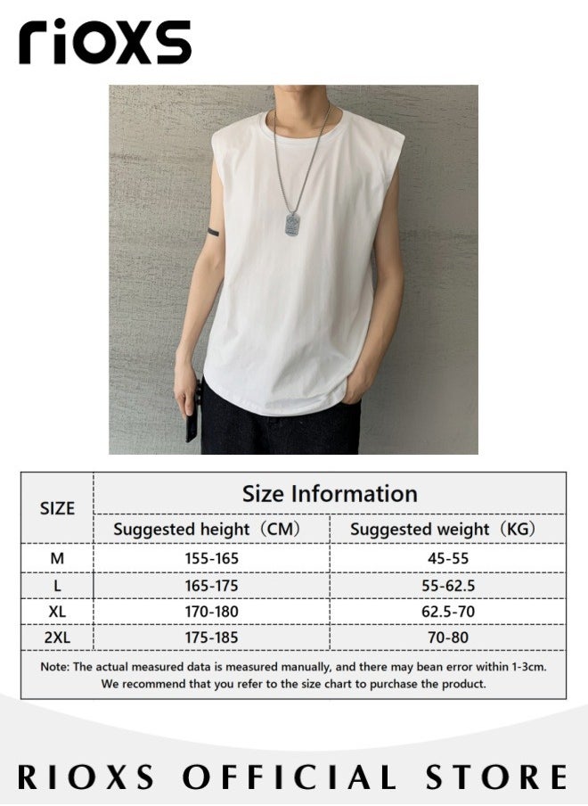 RIOXS - Men's Summer Street Vest Casual Solid Color Sleeveless Sports T-Shirt Loose Workout Tank Top - Image 1