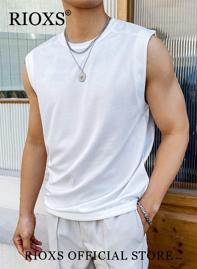 ريوكس قمصان رجالية للتمارين الرياضية، قمصان رياضية صيفية فضفاضة سريعة الجفاف بدون أكمام للرجال، سترات ناعمة قابلة للتنفس وممتصة للرطوبة، قمصان كاجوال بلون موحد، قمصان خفيفة الوزن للتمارين الرياضية في الصالة الرياضية والركض والرياضات الجماعية والأنشطة الخارجية، أبيض - Image 5
