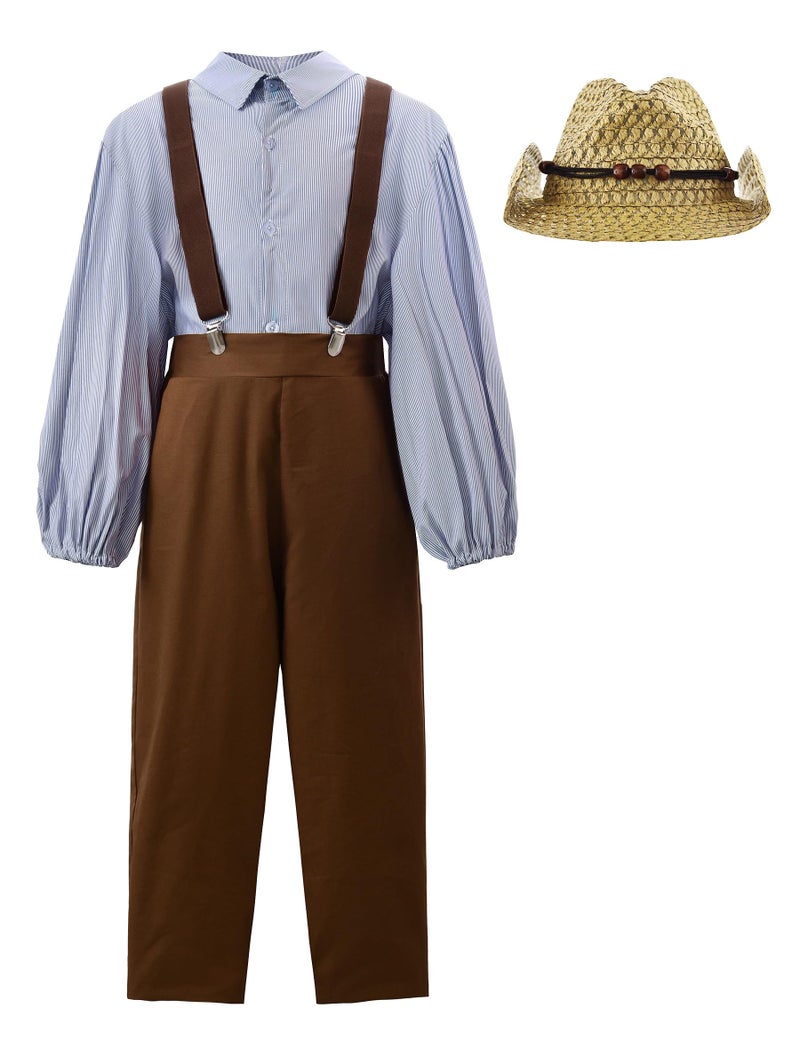ReliBeauty Boys Pioneer Costume Kids Colonial Costume Boys with Hat 140