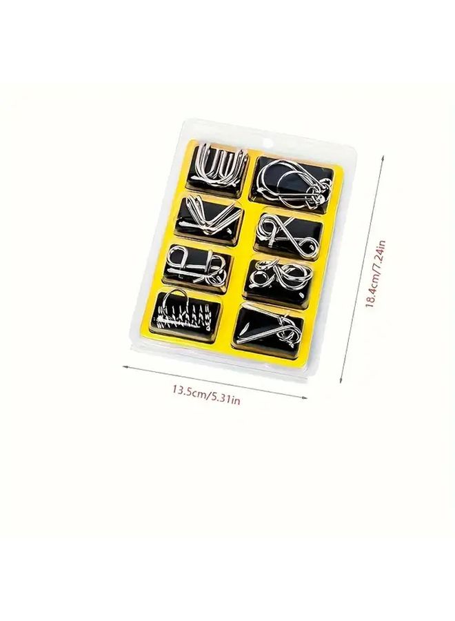 8 Pcs Metal Brain Teaser Puzzle Set Logic Creative Thinking Games Adults - Image 2