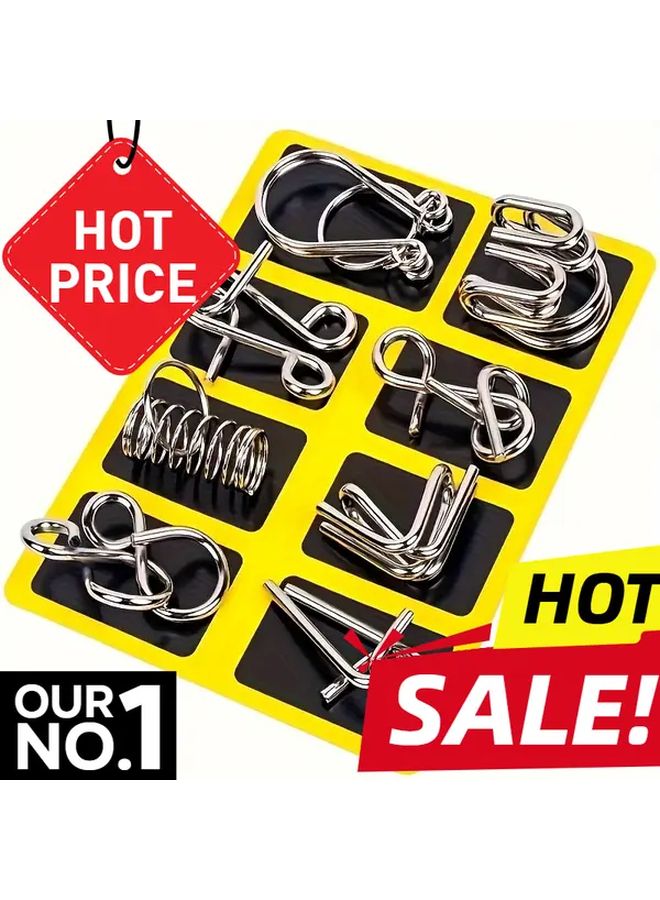 8 Pcs Metal Brain Teaser Puzzle Set Logic Creative Thinking Games Adults - Image 1