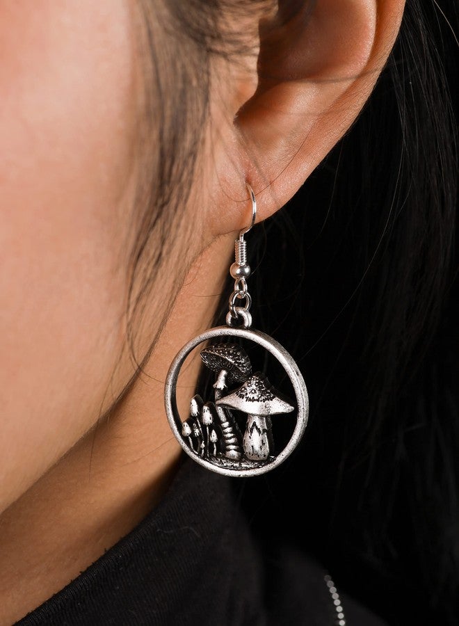 HAQUIL Vintage Mushroom Earrings Circle Tree Magical Forest Dangle Drop Earrings Moonstone Mushroom Gifts Moon For Women - Image 5