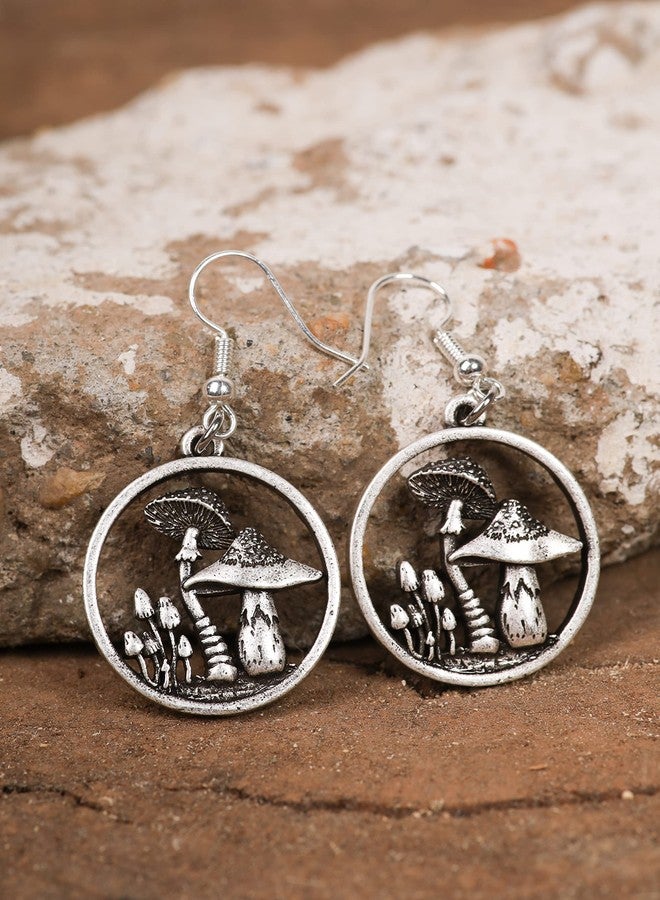 HAQUIL Vintage Mushroom Earrings Circle Tree Magical Forest Dangle Drop Earrings Moonstone Mushroom Gifts Moon For Women - Image 2
