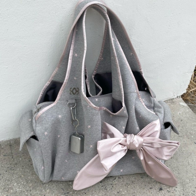 Korean Bow & Star Print Shoulder Tote Bag - Image 2