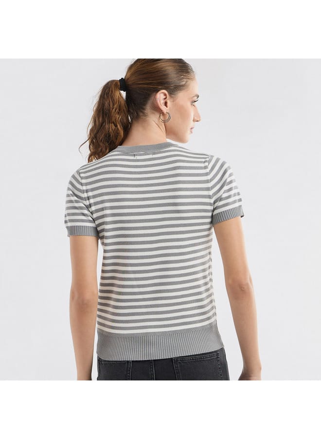 Splash FAV Striped Crew Neck T-shirt with Short Sleeves  - Image 3