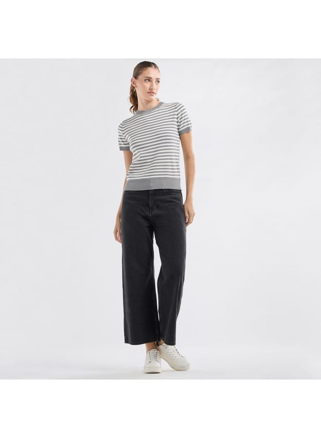 Splash FAV Striped Crew Neck T-shirt with Short Sleeves  - Image 2