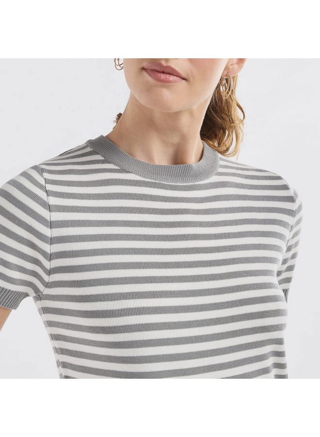 Splash FAV Striped Crew Neck T-shirt with Short Sleeves  - Image 4