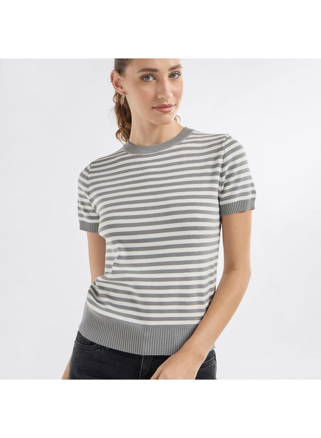 Splash FAV Striped Crew Neck T-shirt with Short Sleeves  - Image 1