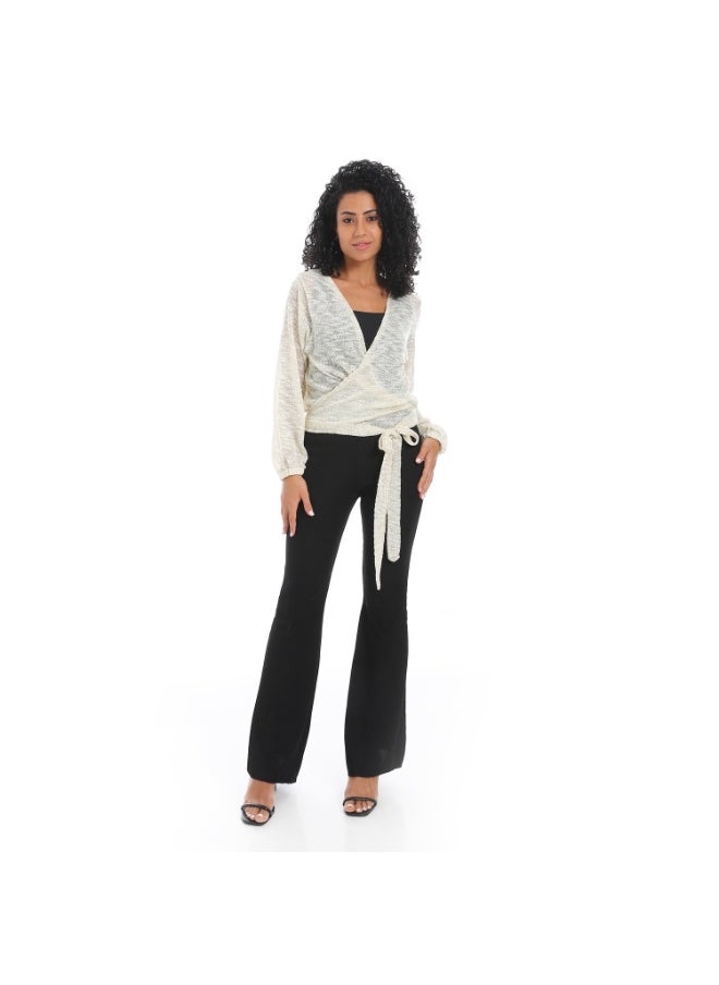 Women's wrap blouse with waist belt