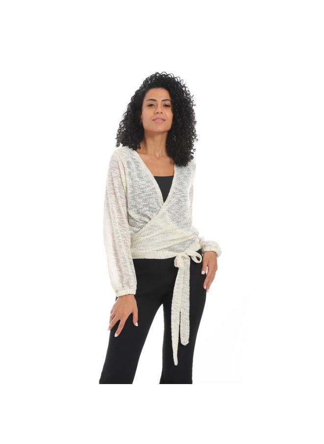 Women's wrap blouse with waist belt