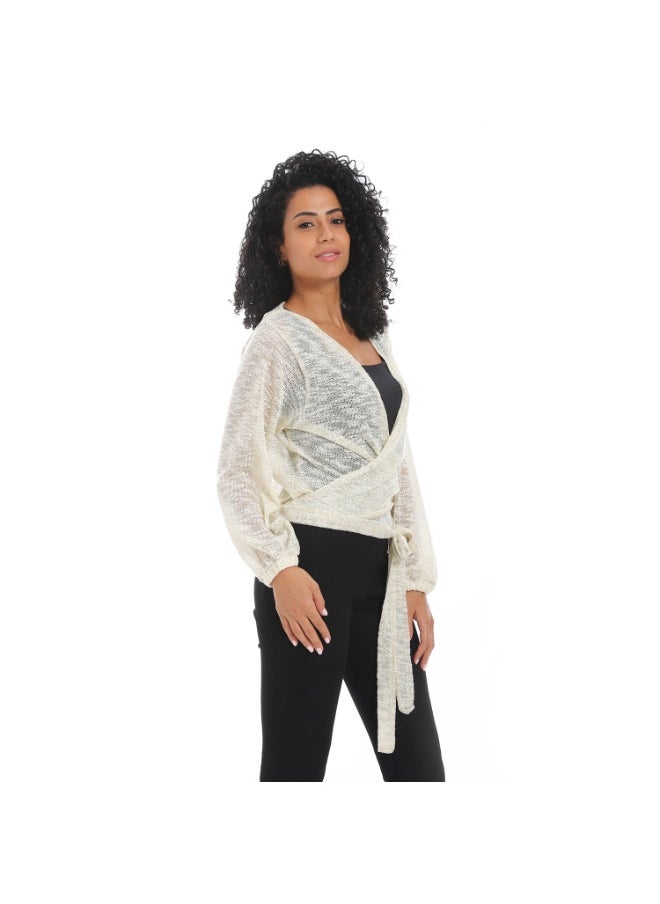 Women's wrap blouse with waist belt