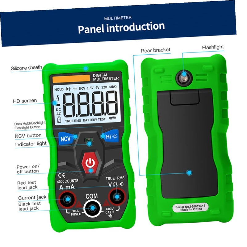 Auto Ranging Digital Multimeter with Backlit LCD Data Hold Voltage Resistance Tester - Image 4