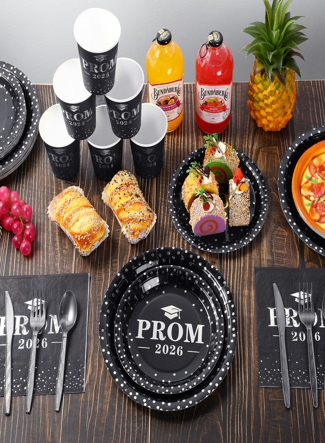 Jectivs Graduation Party Supplies Plates and Napkins Serve 50,Prom Send off 2026 Disposable Paper Plates and Napkins Set Cups Knives Spoon for Class of 2026 Graduation Party Decorations Black and Silver - Image 5