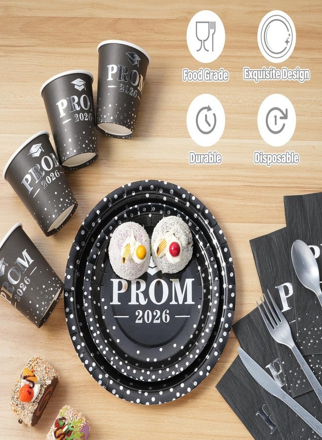 Jectivs Graduation Party Supplies Plates and Napkins Serve 50,Prom Send off 2026 Disposable Paper Plates and Napkins Set Cups Knives Spoon for Class of 2026 Graduation Party Decorations Black and Silver - Image 3