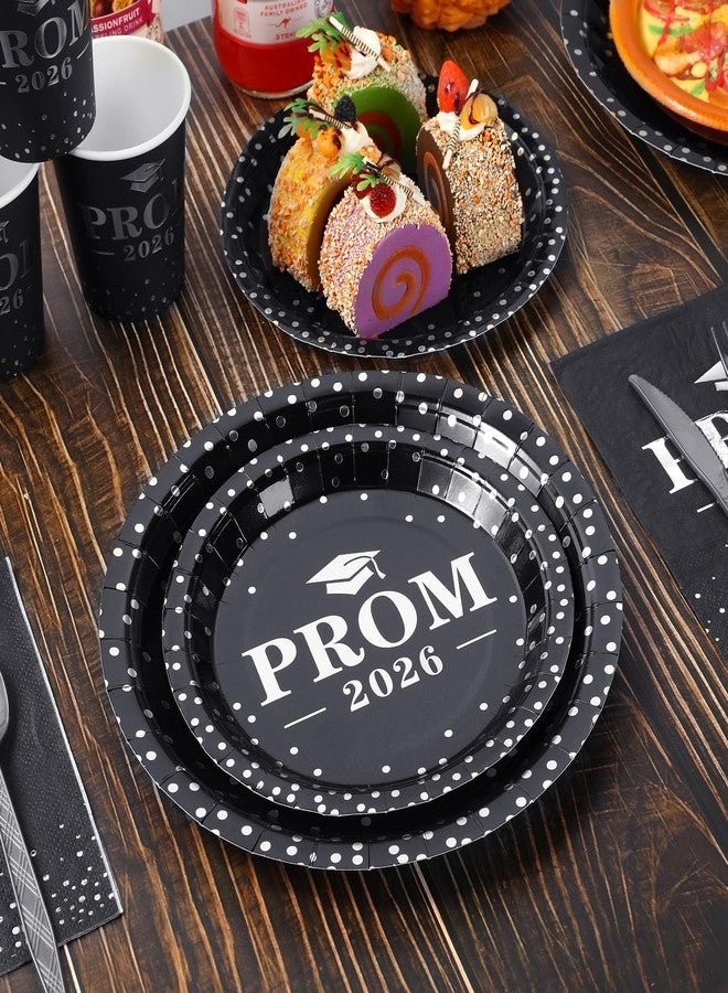 Jectivs Graduation Party Supplies Plates and Napkins Serve 50,Prom Send off 2026 Disposable Paper Plates and Napkins Set Cups Knives Spoon for Class of 2026 Graduation Party Decorations Black and Silver - Image 4
