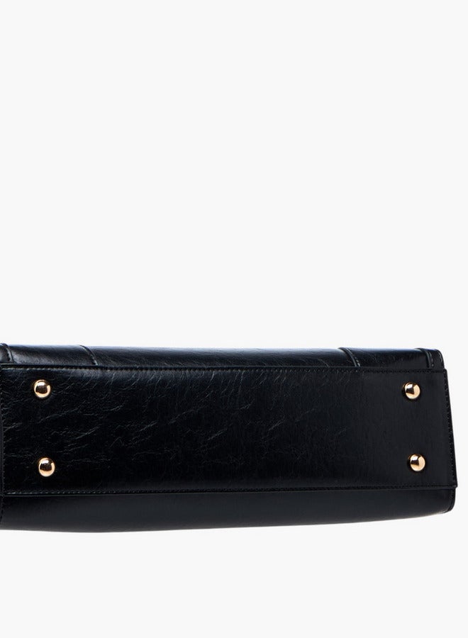 Women's Textured Tote Bag with Buckle Detail and Double Handle