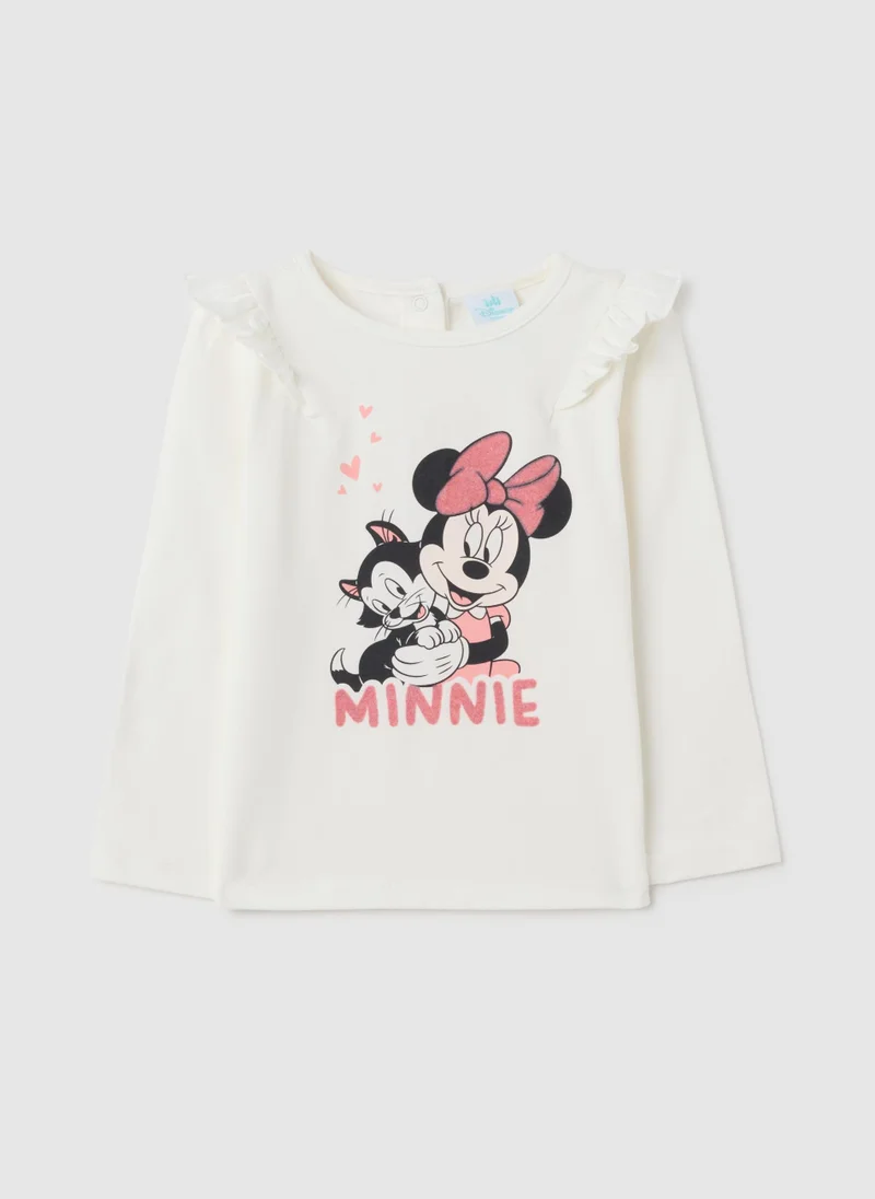 او في اس قميص بناتي قطن أبيض بقصة عادية وكشكش