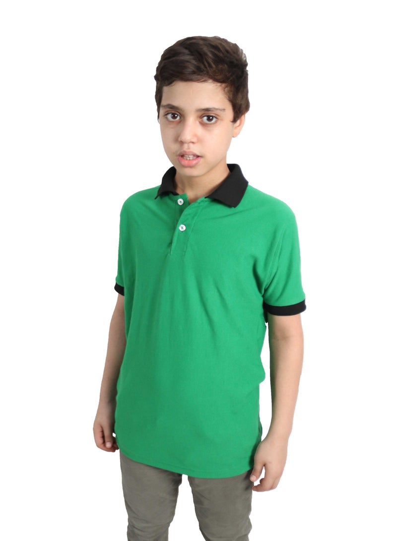 وان هاند تيشيرت بولو قطن كم قصير للاطفال - أخضر - Image 1
