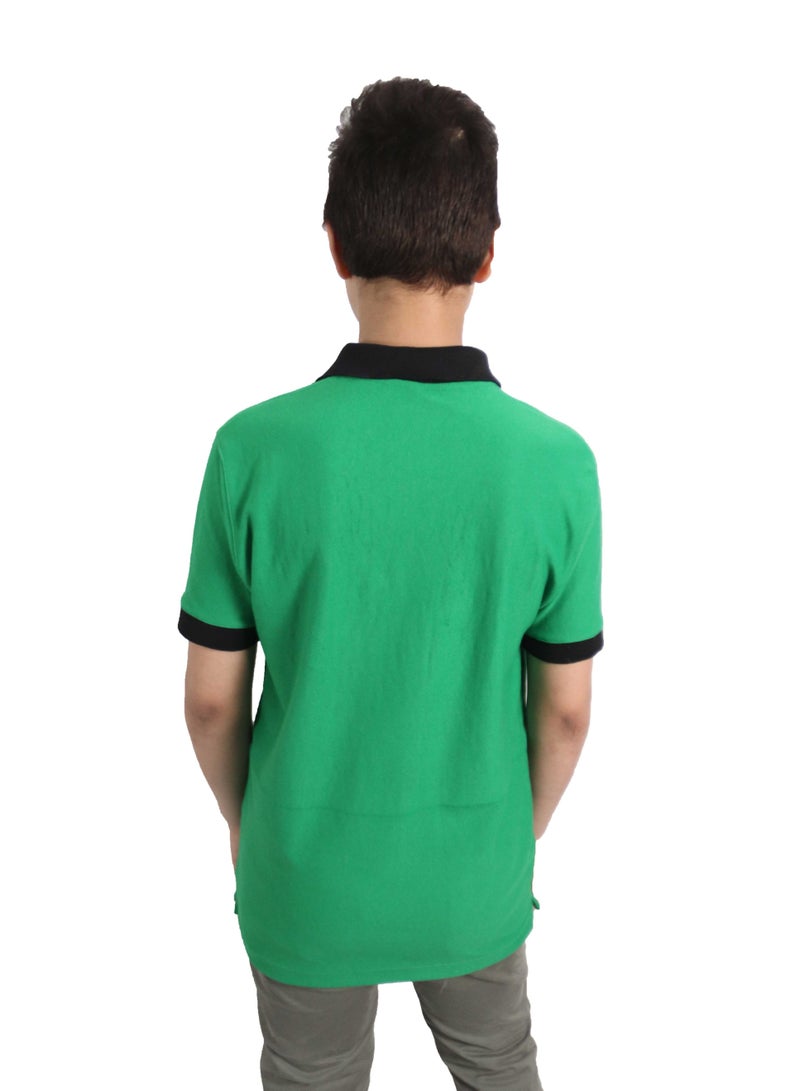وان هاند تيشيرت بولو قطن كم قصير للاطفال - أخضر - Image 4