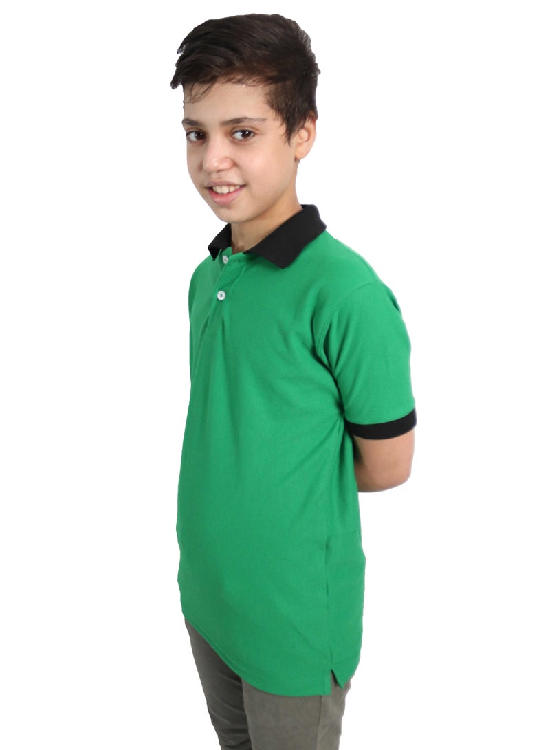 وان هاند تيشيرت بولو قطن كم قصير للاطفال - أخضر - Image 3