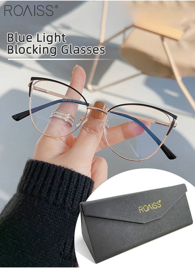 roaiss Women's Blue Light Blocking Glasses Blue Light Filter Computer Reading Gaming TV Phones Cat Eye Eyeglasses Fashion Anti Eyestrain Headache Eyewear Black Gold 52mm  - Image 1