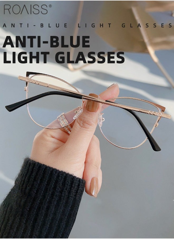 roaiss Women's Blue Light Blocking Glasses Blue Light Filter Computer Reading Gaming TV Phones Cat Eye Eyeglasses Fashion Anti Eyestrain Headache Eyewear Black Gold 52mm  - Image 3